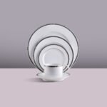 طقم نوريتاكي كامل 127 قطعة – أبيض حواف فضية رفيعة